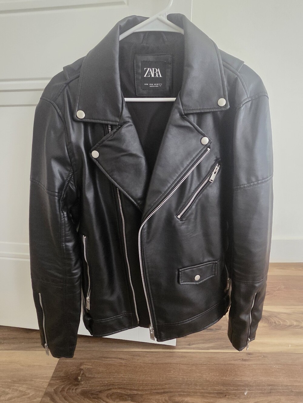 ZARA Black Leather Biker Jacket with Silver Hardware